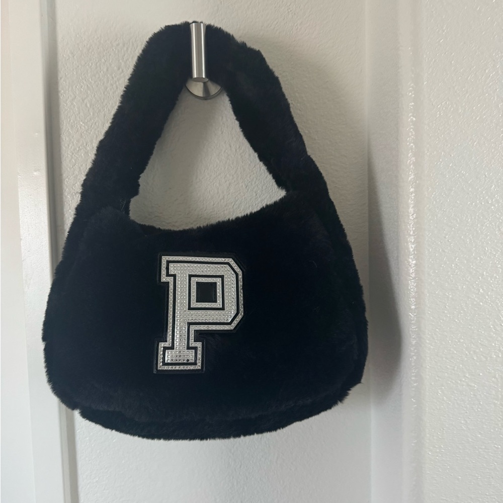Paris Hilton Black Faux Fur Bag with P Patch